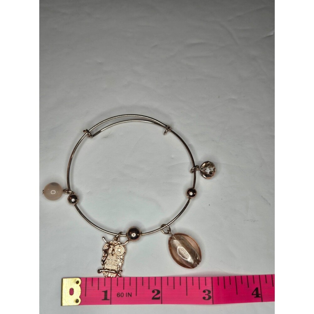 Rose Gold Tone Adjustable Bracelet with Beads and Owl Pendant
